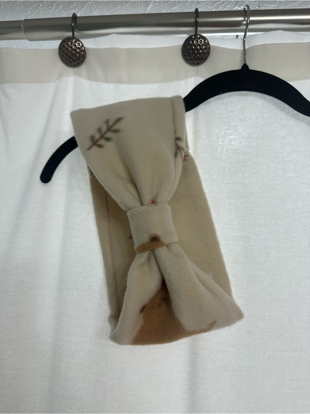 Cream Color Fleece Knotted Headband - Bear and Mushroom